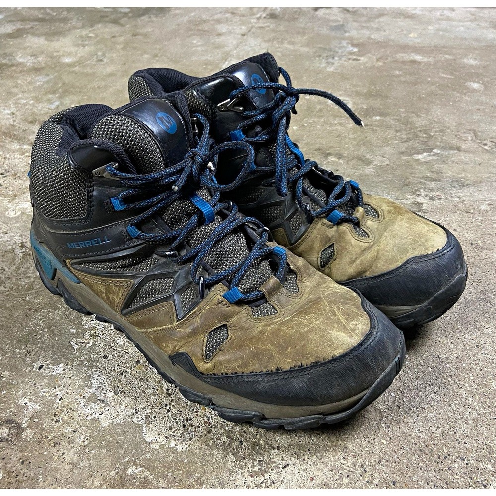 Merrell Moab FST Hiking Boots Men's Size 11.5 Brown Blue Mid Waterproof Outdoor